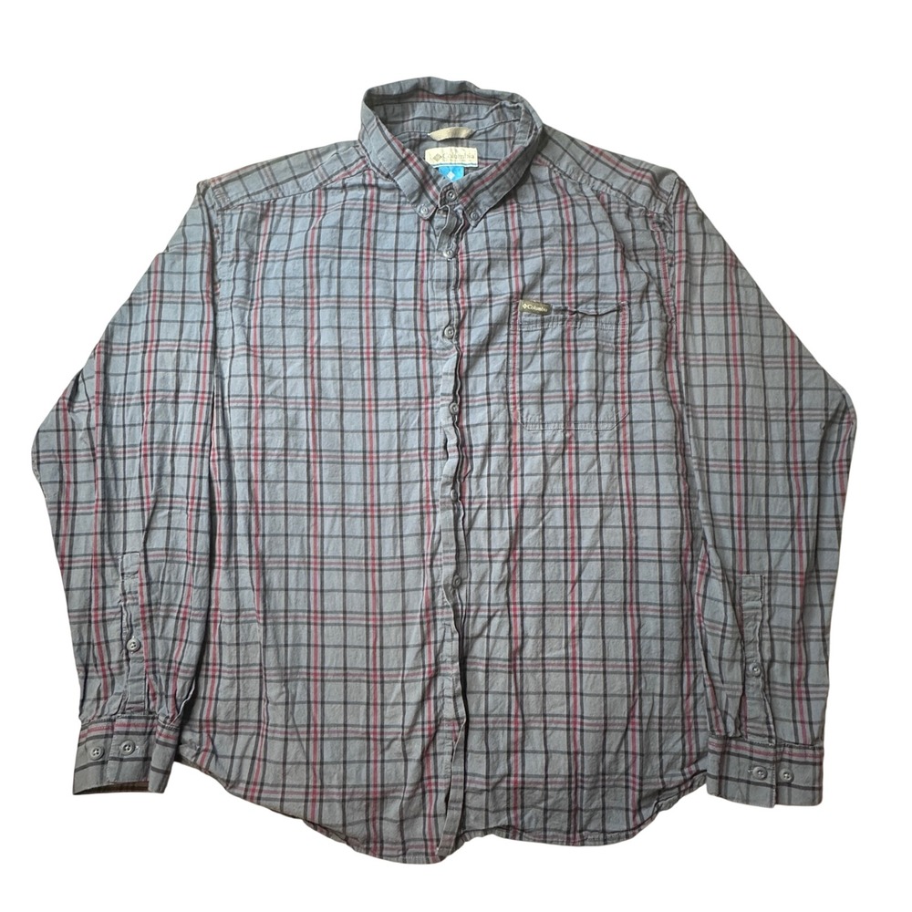 Columbia Shirt Mens 2X Blue Plaid Long Sleeve Button Down Cotton Stretch AS7968